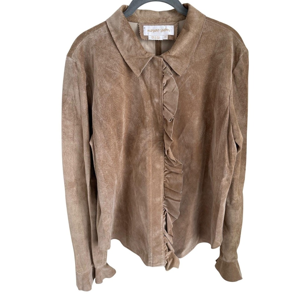 Vintage Margaret Godfrey Suede Ruffle Shacket Western Leather Top Size‎ 14 - Picture 2 of 7